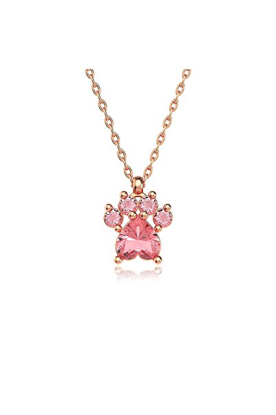 İNDİGO TAKI Pembe Taşlı Kedi Patisi Rose Gümüş Kolye