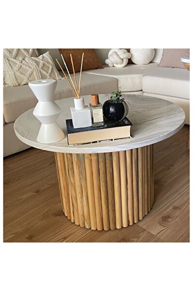 dekober Orta Sehpa - Gerçek Mermer Naturel - 60 Çap