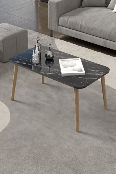 Cosargroup Orta Sehpa Ahşap Torna Ayak Mermer Desen 50x90