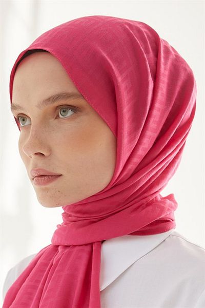 FRESCO SCARFS Γυναικείο Hijab Silky Cotton Jacquard F Pattern Shall*fuchsia