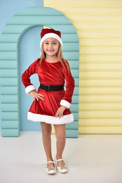 My Kids Wear Rochie de Crăciun pentru fetiță din catifea cu pompon cu sclipici