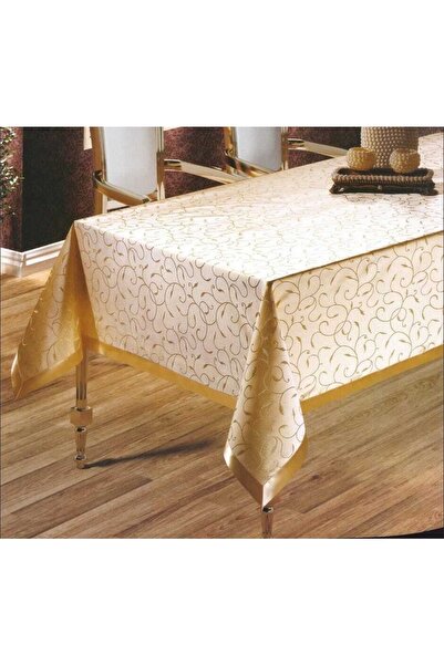 WENESSİ Gümüş Simli Gri Jakarlı Kumaş Masa Örtüsü