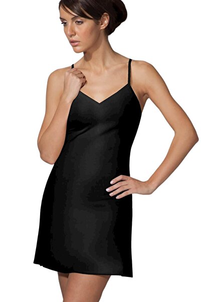 Doreanse Kadın Ince Askılı Diz Üstü Kombinezon 11127 Siyah