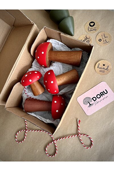 DORU Waldorf 4lü Doğal Ahşap Organik Mantar Oyuncak Seti Hediyelik Bebek Odası Dekor Fotoğraf Çekim