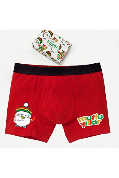 modacix Мъжки червени коледни боксерки "Честита Нова Година" с дизайн в кутия