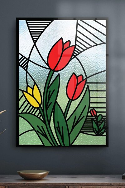 Decovetro Cam Tablo Vitray Lale Desenli
