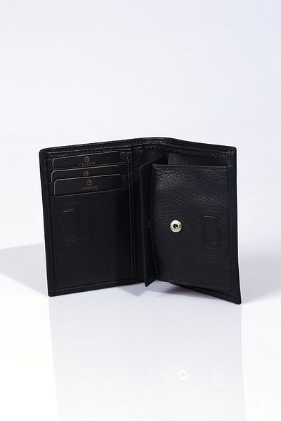 Grande 1781 Genuine Leather Men's Wallet with Coin Compartment Magnet Closure Black