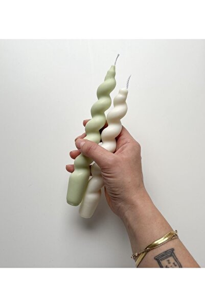 MUMBOX 2’li Yeşil Ve Beyaz Spiral Burgu Şamdan Kokulu Mum