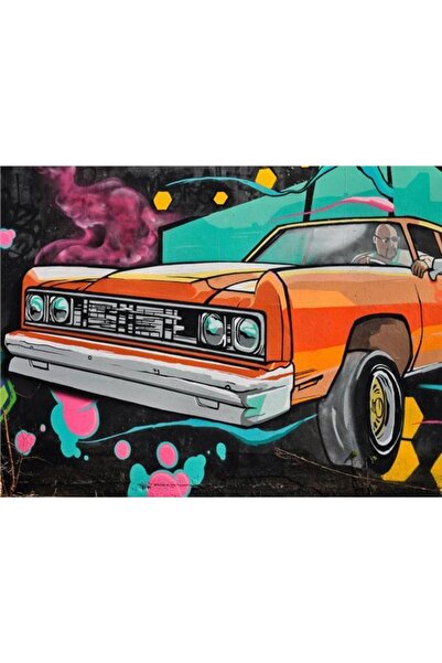EkoDekor Klasik Araba Graffiti Duvar Kağıdı Kanvas Tek Parca