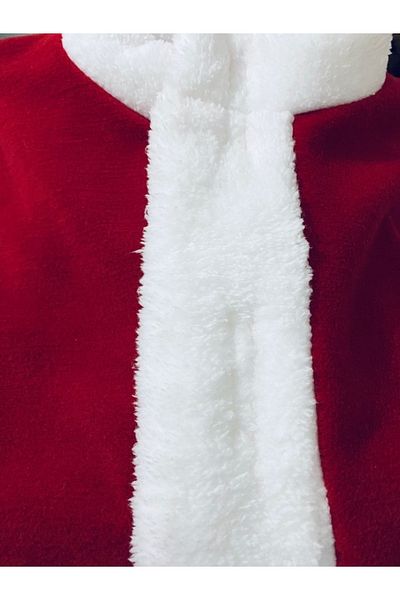 tahtakale marketi Adult Fleece Santa Claus Costume with Fur 5 Pieces