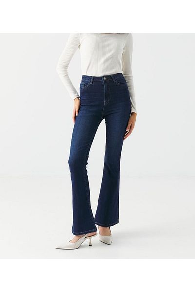 LİMABEL Women's Dark Blue Spaghetti Jeans Jeans Lycra High Waist Denim