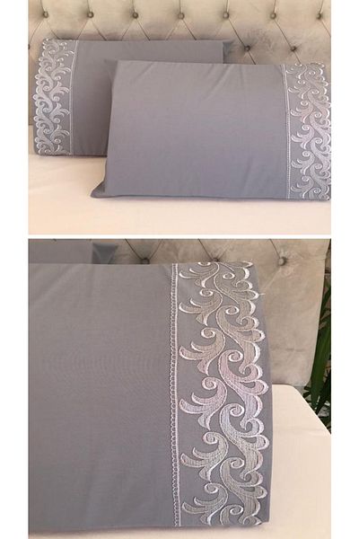 Çeyiz Bahçesi Ivy French Laced Grey Μαξιλαροθήκη 2 τεμαχίων 50&70