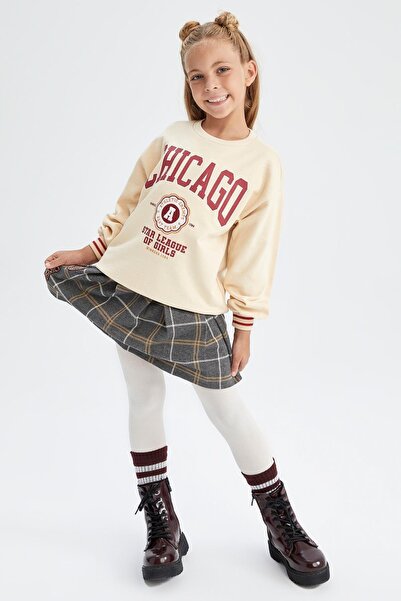DeFacto Kız Çocuk Bisiklet Yaka Sweatshirt