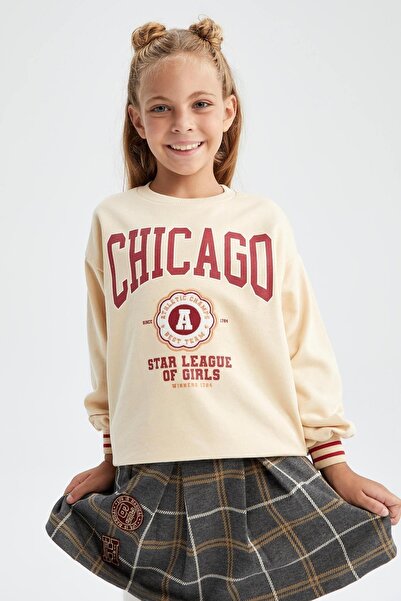 DeFacto Kız Çocuk Bisiklet Yaka Sweatshirt