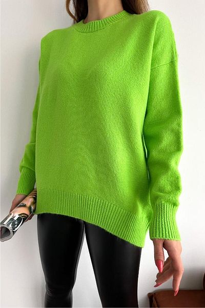 FEMELLE Pulover de damă, verde fistic, mărime standard, tricotaj supradimensionat