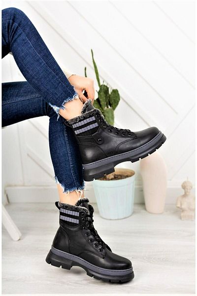 MORENİCA Γυναικείες μπότες Belinda Black Grey με γούνα στο εσωτερικό