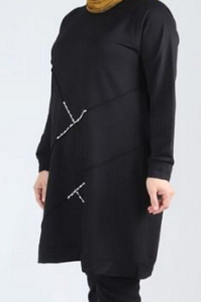 N.Y.YILDIZ Star Stone Embroidered Cotton Flexible Large Size Tunic