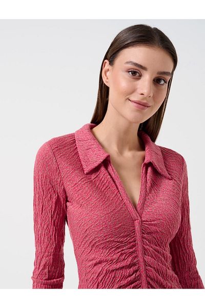 Jimmy Key Women's Pink Slim Fit Polo Neck Long Sleeve Patterned Mini Dress