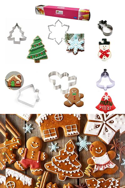 Dekamis New Year's Cookie Mold Set / 6-Piece Cookie Mold + 10-Piece Cream Piping Bag