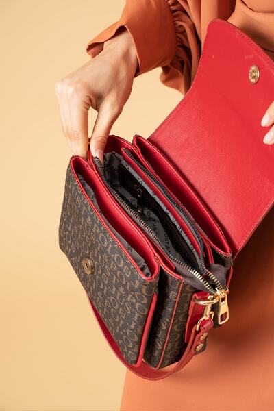 Just Polo Women's Brown Red Two Straps 3 Compartments Shoulder and Crossbody Bag Jps2185 Platinum Gray