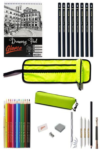 GLANCE A5 Drawing Notebook 120 gr 50 Yp Tombow Monor Graduated Pencil Faber Aquarel Drawing Set with Bag