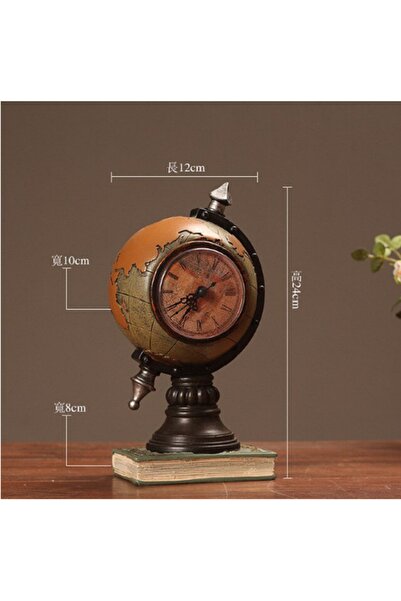 hediyeconcepti Masaüstü Vintage Özel Tasarım Saatli Yerküre Obje