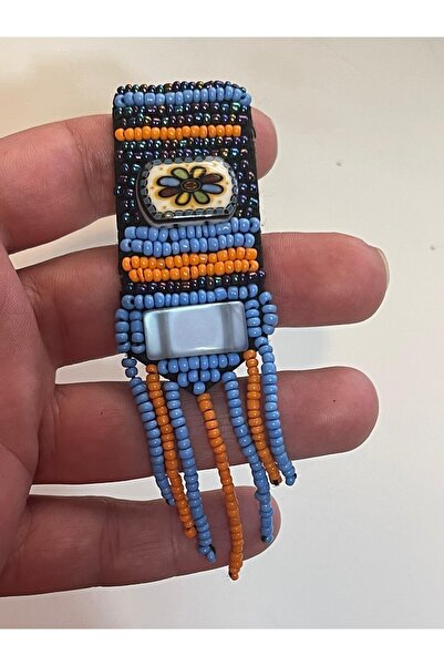 Gönülden Tasarım 9x3 Cm El Yapımı Boncuk Işleme Etnik Bohem Iğnelik Broş Yaka...
