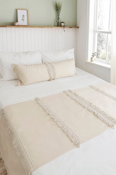 RİTMOHOME Σετ κρεβατιού Runner & Inner Filled Throw Pillow Σετ διπλής φούντας Nordic Cream Προίκα, Κάλυμμα κρεβατιού