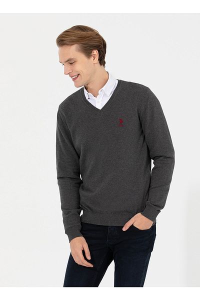 U.S. Polo Assn. Ανδρικό πουλόβερ Anthracite Melange Crew Neck - Gtd02-glbsk21