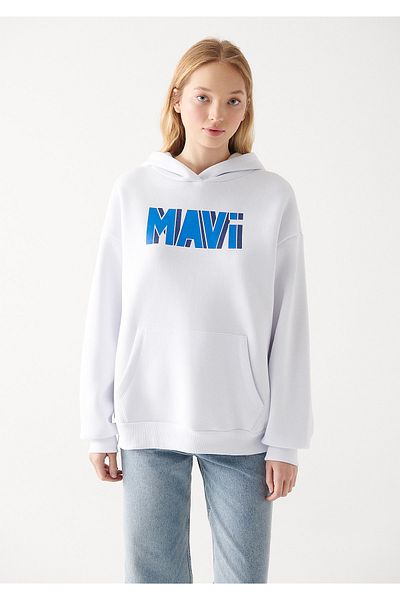 Mavi Hanorac alb cu glugă cu logo imprimat 1611358 -620
