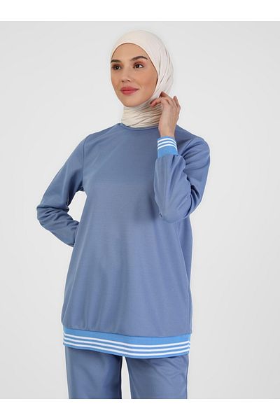 Tavin Ribbed Detailed Sweatpants Set on the Sleeve and Legs - Blue -