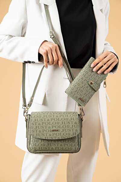 Just Polo Kadın Iki Askılı 3 Bölmeli Omuz Ve Çapraz Çantası Kombin Jps2185 Yeşil