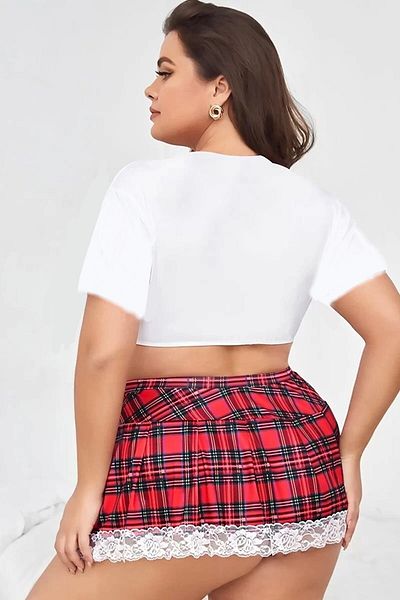 GİYİMX Costum de fantezie cu fustă în carouri