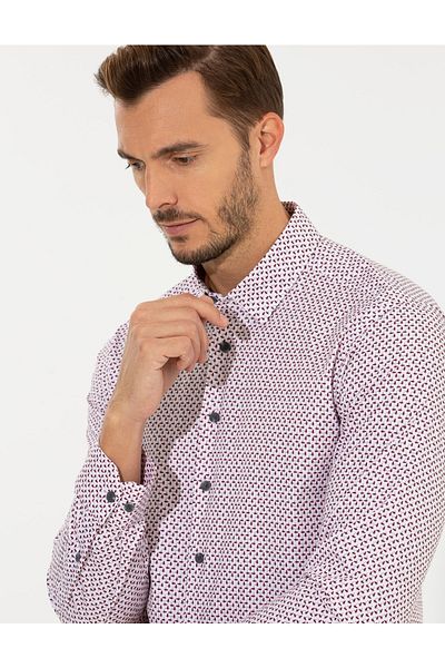 Pierre Cardin Πουκάμισο Slim Fit Μπορντό