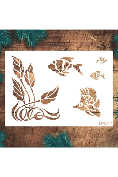 STENCİLTASARIM Dn017 Aquarium Wall Wooden Glass Painting Pattern