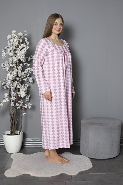 SEBOTEKS 100% Cotton Seasonal Combed Cotton Long Sleeve Plus Size Mother's Nightgown 1514