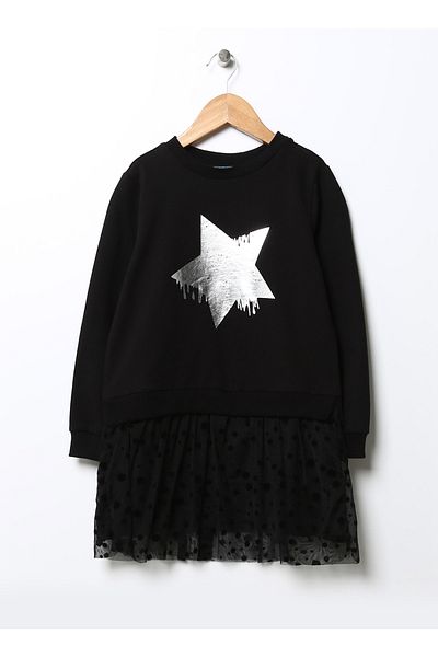 Funky Rocks Printed Black Girl's Above Knee Dress Dfg-11