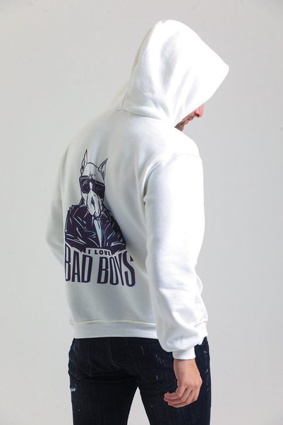 Welly Jones Unisex Digital Bad Boys Printed Oversize Hooded Sweatshirt