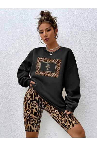 Black Sokak Дамски суитшърт с черен леопард, най-добрата версия на щампа