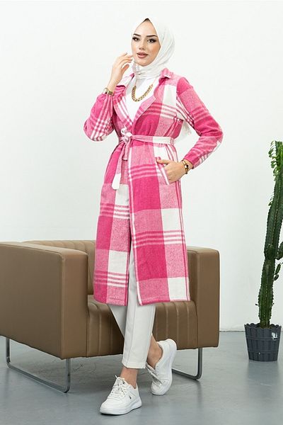 Bestenur Ζακέτα Hijab με διπλή τσέπη Nevin 405 - Ροζ