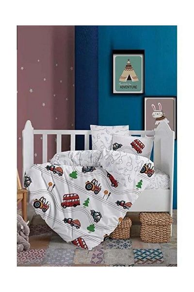 ALTINBAŞAK HOME COLLECTİON Ranforce Traffic on White Baby Bedding Set 100X150 cm