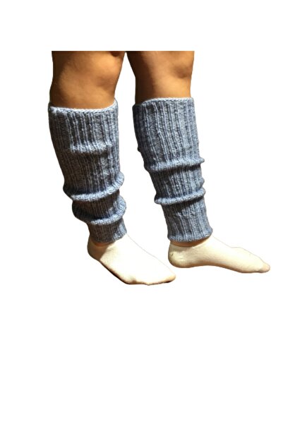 Işin Tasarım Blue Colored Wool Hand Knitted Women's Knee Pad Leggings