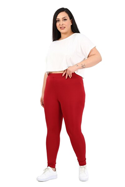 DISENTIS MODEST Plus Size Elastic Waist Ankle Length Paneled Claret Red Tights