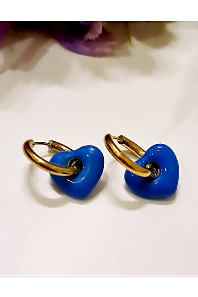 HOSBUTIK Gold Steel Non-Tarnish Blue Heart Earrings