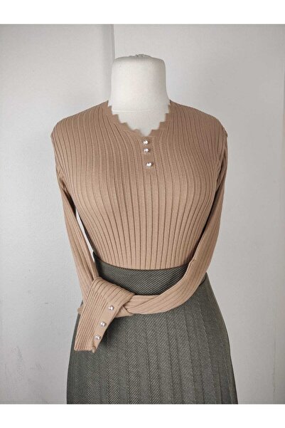 ALMİNA Cotton Diagonal Fabric Pleated Skirt