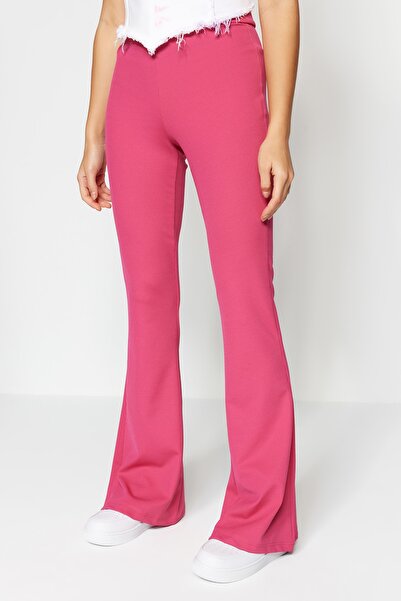 Trendyol Collection Fuchsia Ribbed Flare/Spanish Leg High Waist Knitted Leggings Trousers TWOSS23PL00135
