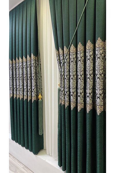 Fon Dünyası Panel Background Curtain Emerald Green Silver (single Wing)