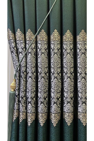 Fon Dünyası Κουρτίνα φόντου πάνελ Σμαραγδένιο πράσινο ασημί (μονό φύλλο)