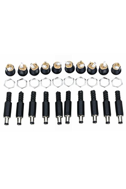 LEDONLİNE 10 Set 2.1mm Dc Power Jak 10 Adet Erkek Fiş + 10 Adet Yuvarlak Dişi...