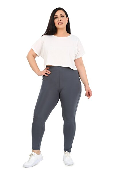 DISENTIS MODEST Large Size Elastic Waist Ankle Length Paneled Gray Leggings